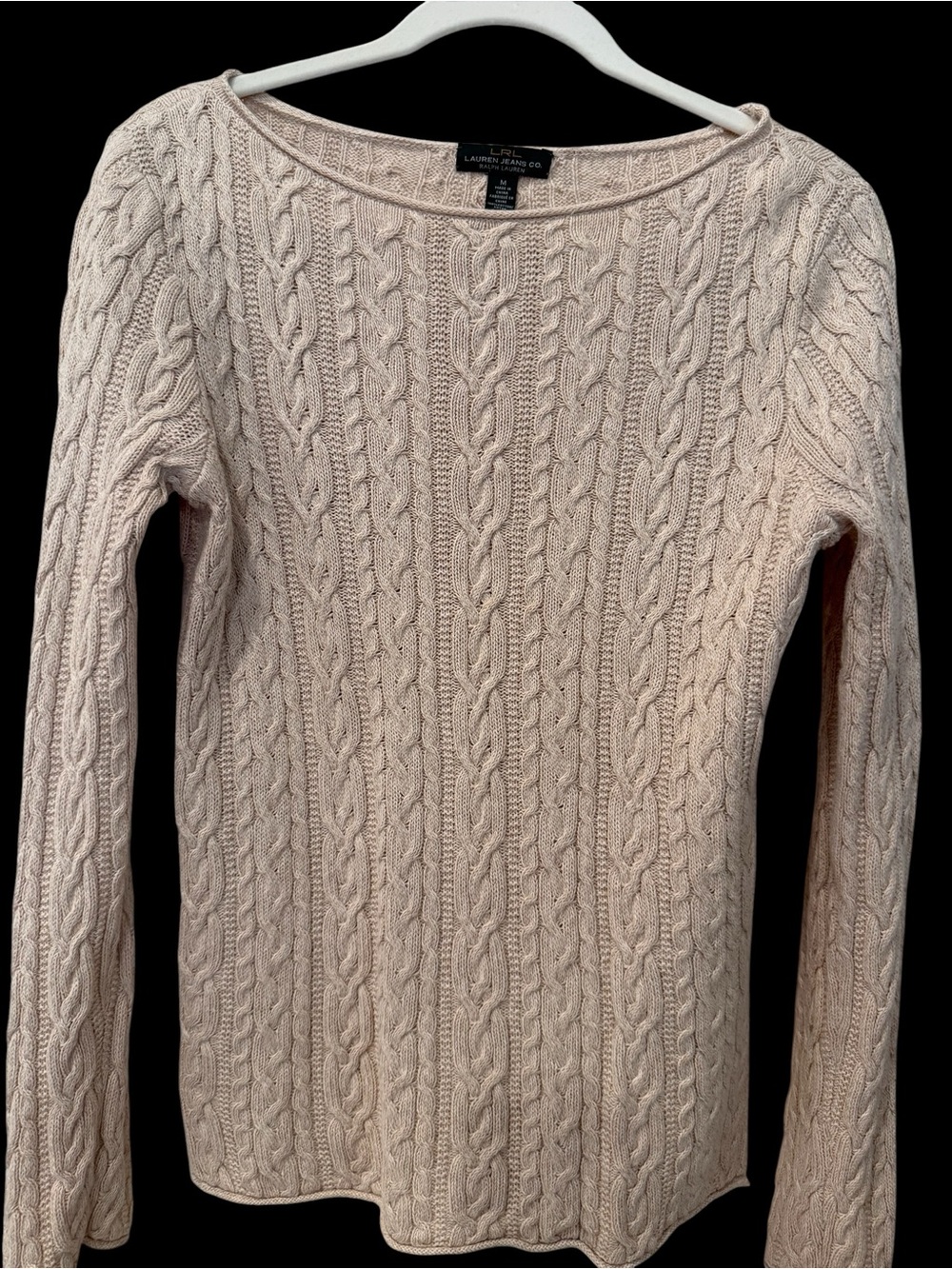 Ralph Lauren Light Beige Cable-Knit Scoop Neck Sweater - Picture 1 of 5